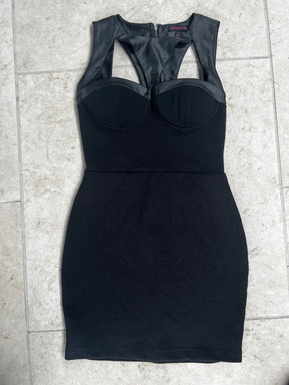 Material Girl Sexy Leather Strap Sleek Y2K Goth Dress MEDIUM